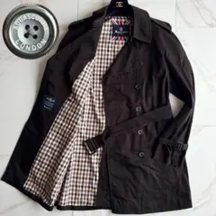美品◆アクアスキュータム ベルト付 トレンチコート チェック 黒 L