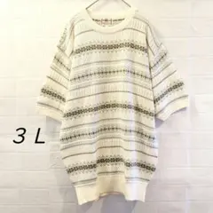 ヴィンテージ古着 フェアアイル柄 クルーネックニットセーター 半袖 ３Ｌ 美品