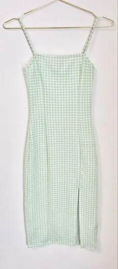 H&Mミントグリーン ギンガムチェック キャミワンピースXS