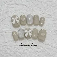 [No.015] リボンネイル　ハートネイル　マグネットネイル