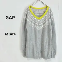 ギャップ　GAP カーディガン　M グレー　ノルディック柄　ネックデザイン　長袖