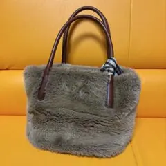 DAKS ハンドバッグ　レザー　ファー　ブラウン　リボン付き　チェック　日本製