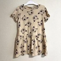 猫　プリント 半袖ワンピース ベージュ　エイチアンドエム　120 キッズ