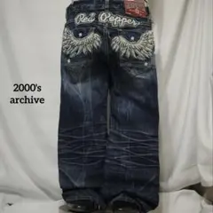 2000's archive 刺繍grunge denim pants y2k