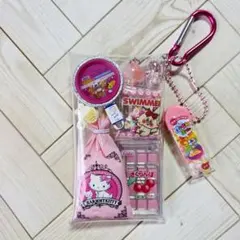 ガチャ詰めポーチ　ピンク　ふーせんの実ガム　ジャズポップコーン　餅飴