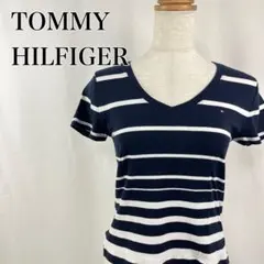 トミーヒルフィガー　ボーダー　ロゴ刺繍　ロゴマーク　半袖Tシャツ【4426】