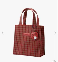 ファミリア　チェックトートバッグ　赤