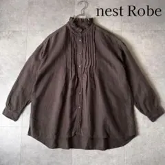 【美品】ネストローブ フリルネック ピンタック シャツブウス F 麻100%のサムネイル