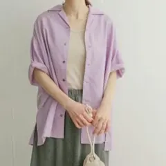 極美品✨　麻❤️　パープル　ドアーズ　開襟ワイドシャツ　半袖シャツ