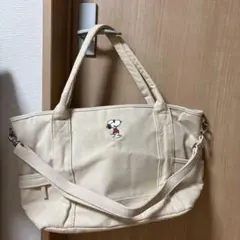 LOFT コラボ 刺繍スヌーピー キャンバス2wayトートバッグ 生成り