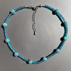 no195　ブルー×ミルフィオリ　ネックレス