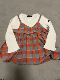 ムージョンジョン　オレンジ グレー チェック 長袖カットソー