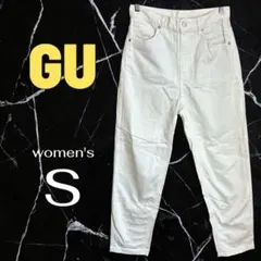 美品✨【GU】ハイウエストマムデニム ジーンズ 脚長効果　伸縮性　ホワイト　M