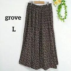 グローブ 小花柄 フレアスカート ウエストゴム シャーリング ギャザー L