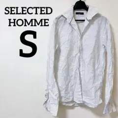【S】SELECTED HOMME 長袖シャツ ドット 白 ホワイト 襟付き