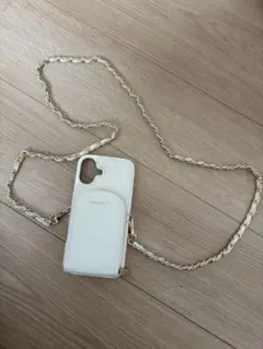 Hanman ホワイトiPhoneケース ゴールドチェーン付き