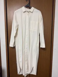 無印良品　洗いざらしオックススタンドシャツワンピース M-L