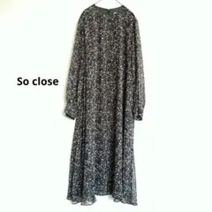 ソークロース　花柄フレアロングワンピース　小花柄　ブラック　黒　エレガント