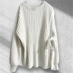 GU ミニケーブルサイドリボンセーター 長袖　大人可愛い　アイボリー　M