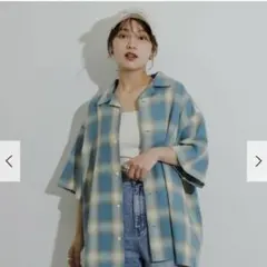 ユニセックス　オンブレチェックオープンカラーシャツ