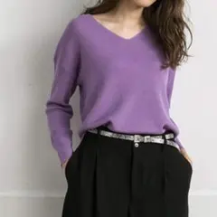 最終価格LAUTREAMONT 洗えるベーシックVネックニット　パープルピンク