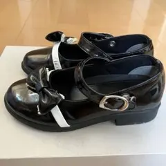 子供 女の子 黒 リボン付き フォーマルシューズ 入学式 19cm 冠婚葬祭