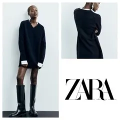 新品★ZARA Vネックワンピース S Navy ネイビー 紺