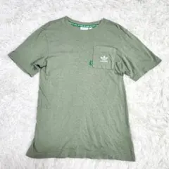 【adidas 】メンズ半袖Tシャツ ポケット刺繍付 カーキ トレフォイルXSのサムネイル