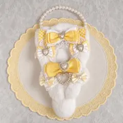 ニャンコロリータ　立ちぬい服10-13cm 猫耳　白x黄　着せ替え　着ぐるみ