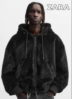 ZARA リバーシブルフェイクファーボンバージャケット　M 黒　ブルゾン