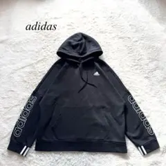 K1【アディダス】パーカー　プルオーバー　ロゴ　黒　M スポーティ　ゆったり
