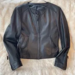 未使用級美品 FABRIC MADE ITALY ノーカラー ラムレザー 羊革