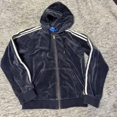 美品　adidas ネイビー パーカー ベロア生地 S