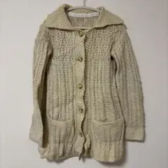 即日発送✨アイボリー ケーブル編みニットカーディガン　ビンテージ　輸入古着　長袖