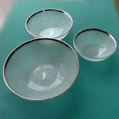 【未使用】ミキモト プラチナ加飾 ガラスボウル 3点セット 箱・説明書付のサムネイル