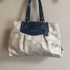 COACH ハンドバッグ ホワイト×ブルー　old coachのサムネイル
