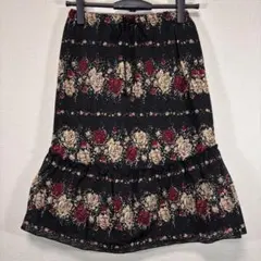 L'EST ROSE 花柄フレア スカート M 黒 膝丈のサムネイル