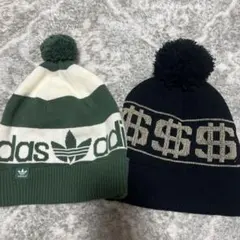 adidas Originals ニット帽 ビーニー グリーン×ホワイト