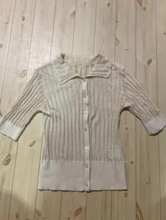 NATURAL BEAUTY BASIC 半袖ニットカーディガン ベージュ M