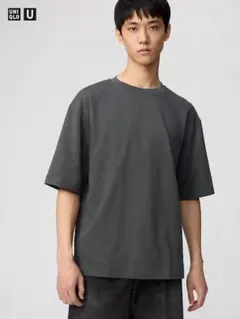 【UNIQLO】エアリズムコットンオーバーサイズTシャツ/5分袖 グレー S