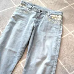 axes femme Lサイズ ライトブルー デニムパンツ 刺繍 チェック柄のサムネイル