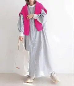 CORNERS【コーナーズ】ボリュームスリーブストライプシャツワンピース