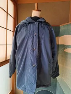 青色中綿コート フード付き