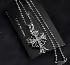 シルバー925 ホワイトジルコニアクリスタルクロス ポールチェーンネックレス