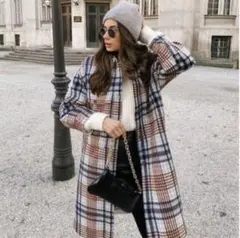 最終価格です！秋口から春先まで着られる♪ZARAウールチェックロングコートXL
