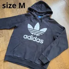[y2k]adidas ビッグロゴ ブラック 裏起毛パーカー M