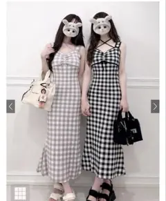 GRL 新作 ギンガムチェック柄ホルターネックキャミソールニットワンピース