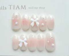 No.4【現品】ネイルチップ　リボンネイル　チークネイル【24時間以内発送】