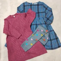 110UNIQLOニットワンピとMANONチェックワンピ、GAPハートレギンス