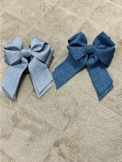 デニム風リボンヘアゴム2色セット